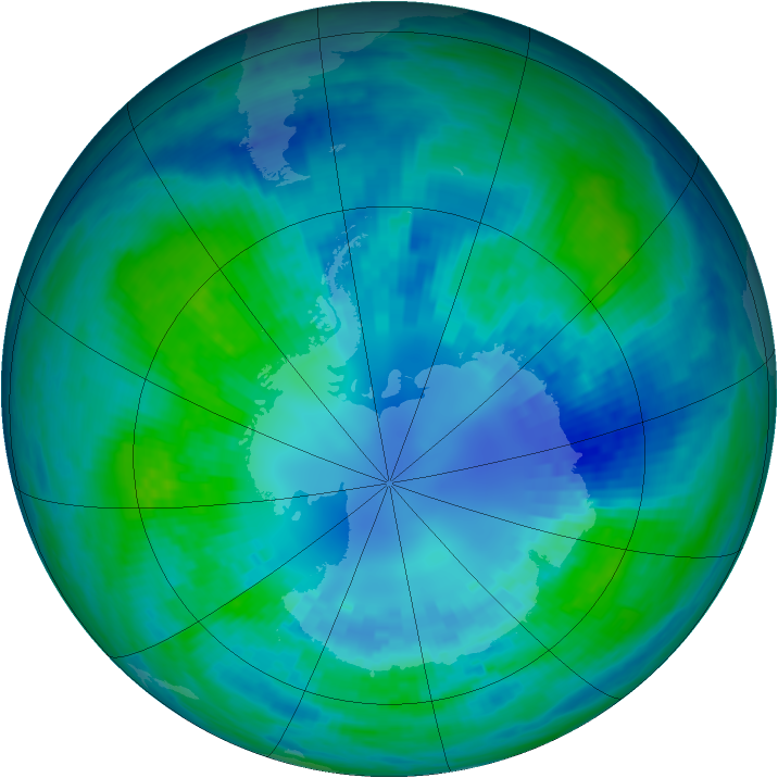 Antarctic ozone map for 15 April 2002